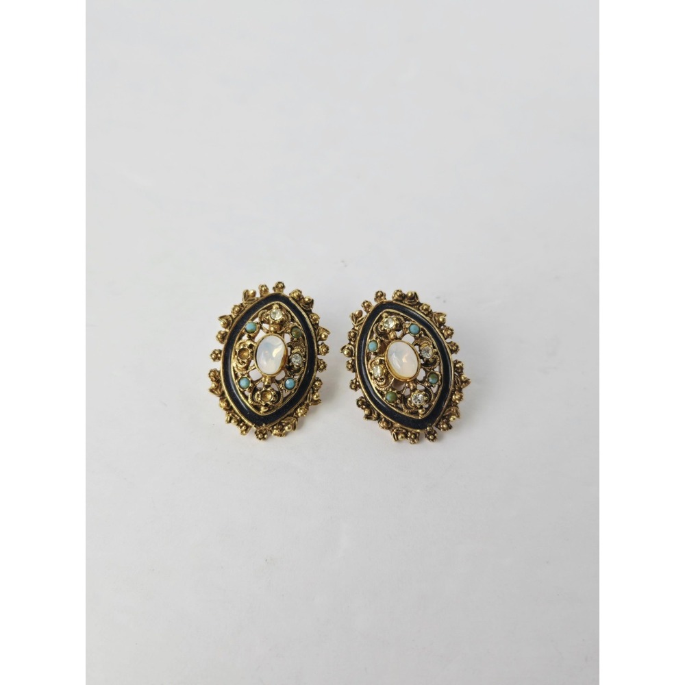 Vintage Florenza Clipon Earrings Blue Stones moonstone gold tone‎